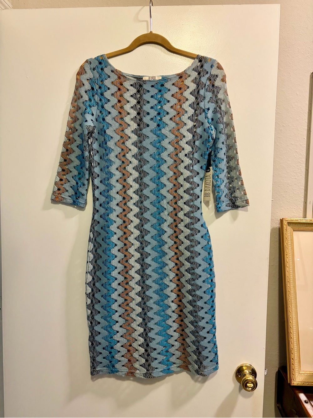 BB Dakota Teal Blue Zigzag Knit Midi Dress